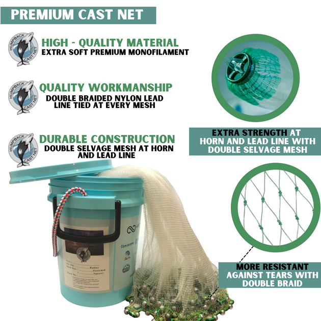 Bait Buster Cast Nets, 3/8 Sq. Mesh Bait Cast Net (1.6 lb/ft.), Lee  Fisher Cast Nets