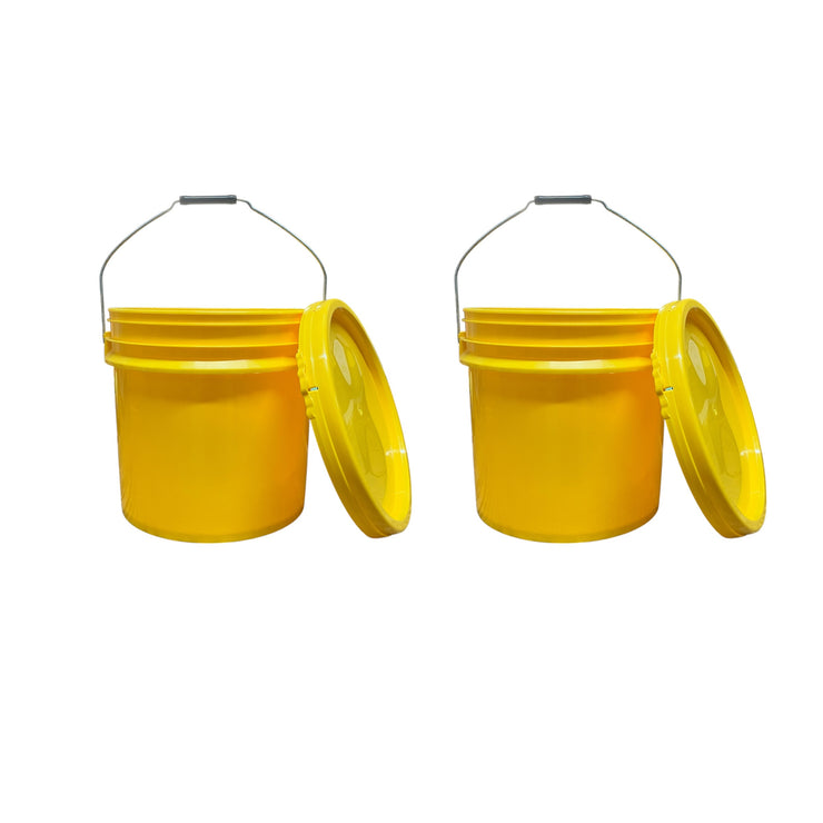 4 Gallon Outdoor Metal Handle Bucket with Lid, Yellow Color