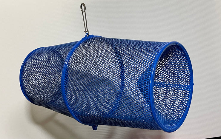 Minnow Trap 3/8"-For crawfish, minnow 3/8" mesh, blue coated metal, 16.5" long, blue