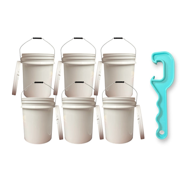 5-Gallon Bucket with Lid – 6 Pack + Bucket Opener Tool – Lee Fisher Sports