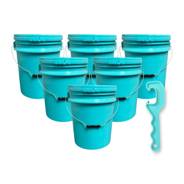5-Gallon Bucket with Lid – 6 Pack + Bucket Opener Tool