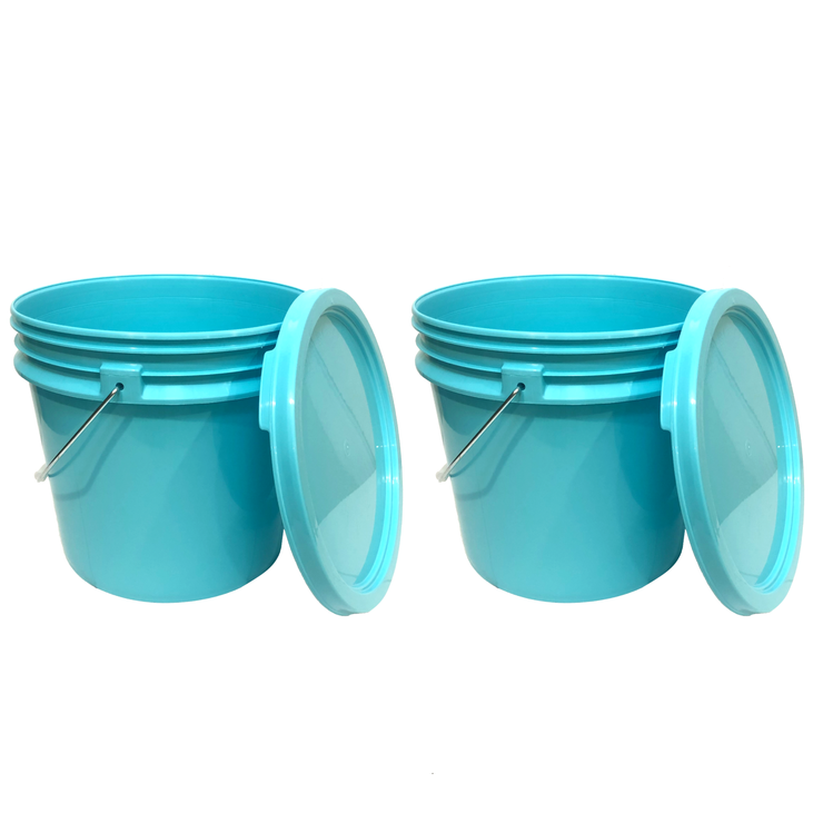 Bucket - 3.5 Gallon Outdoor Metal Handle Bucket  with Lid, Aqua Blue Color