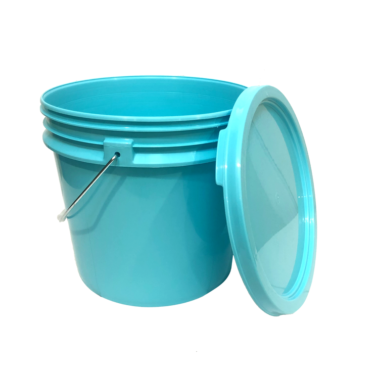 Bucket - 3.5 Gallon Outdoor Metal Handle Bucket  with Lid, Aqua Blue Color