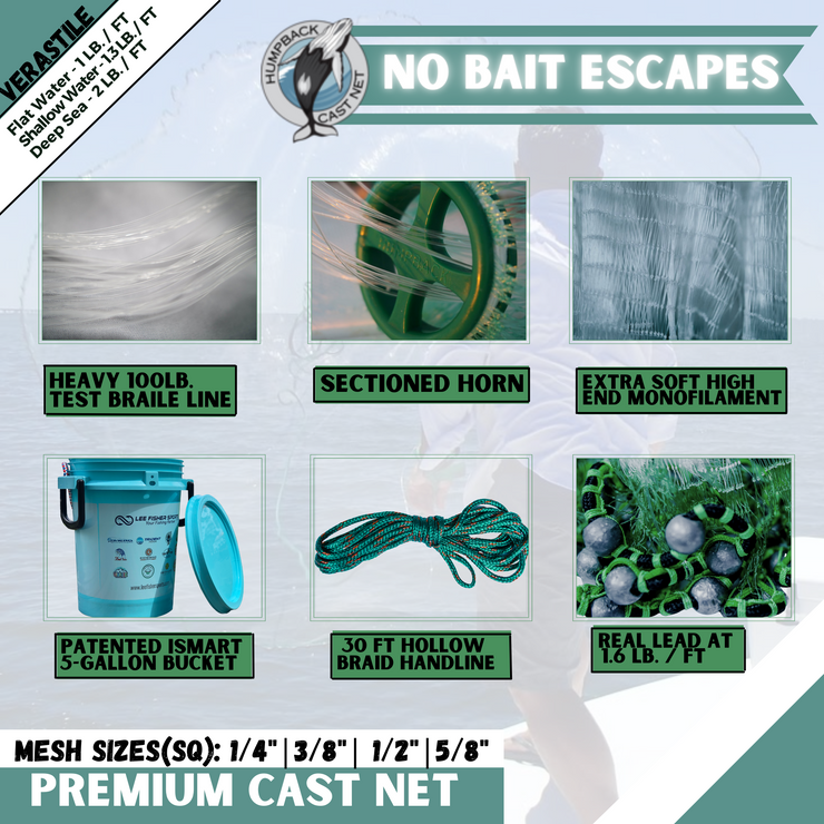 Humpback Minnow Flats Water Cast Net - 1/4" Sq. Mesh