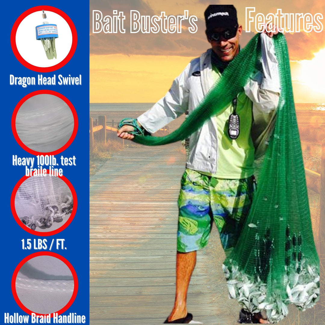 Bait Buster 8 ft. Radius 1/2 Sq. Mesh Bait Cast Net CBT-BBA8 by Lee Fisher