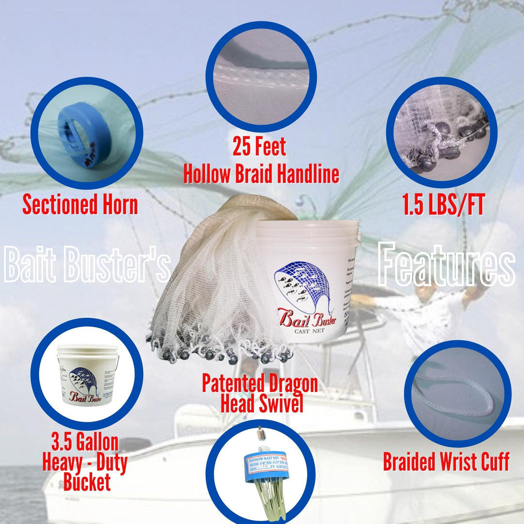 best cast net for large fish Bait Buster Cast Net - 5/8" Sq. Menhaden Mesh